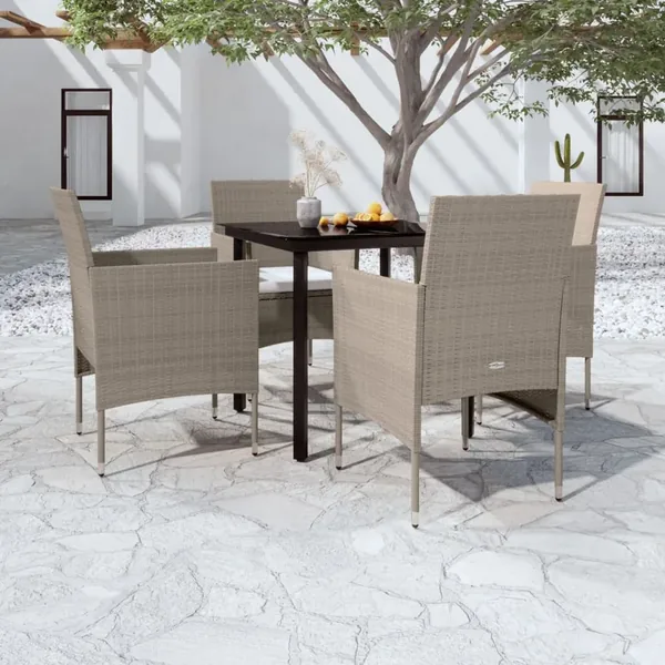 Ensemble à manger de jardin coussins 5 pcs Beige/noir