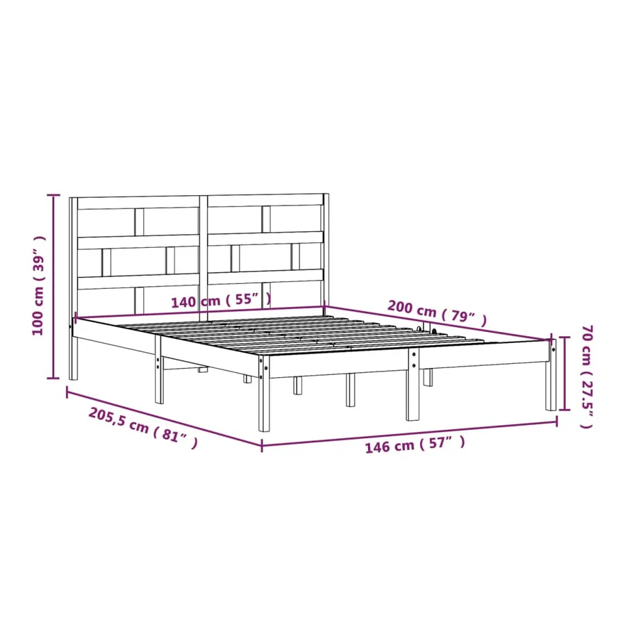 Cadre de lit sans matelas bois massif 140x200 cm - 9