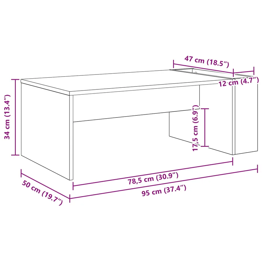 Table basse Chêne fumé 95 x 50 x 34 cm Bois d'ingénierie - 8