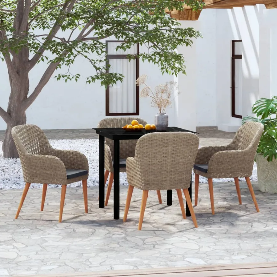 Ensemble à manger de jardin et coussins 5 pcs Marron
