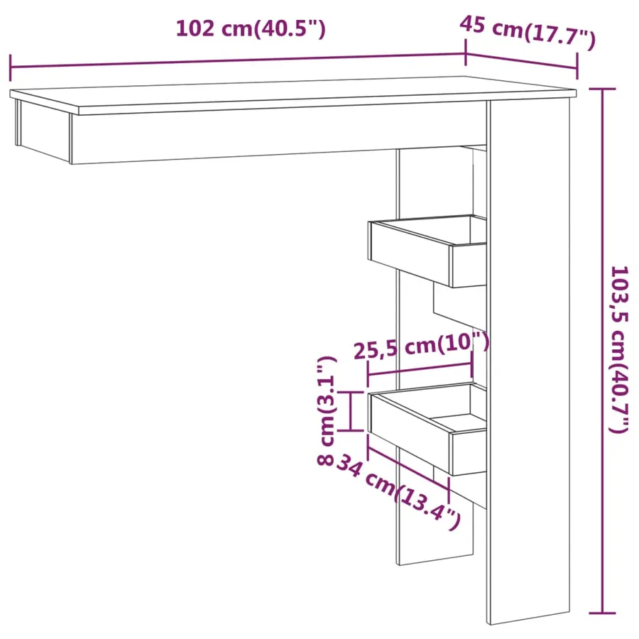 Table de bar murale Blanc 102x45x103,5 cm Bois d'ingénierie - 9