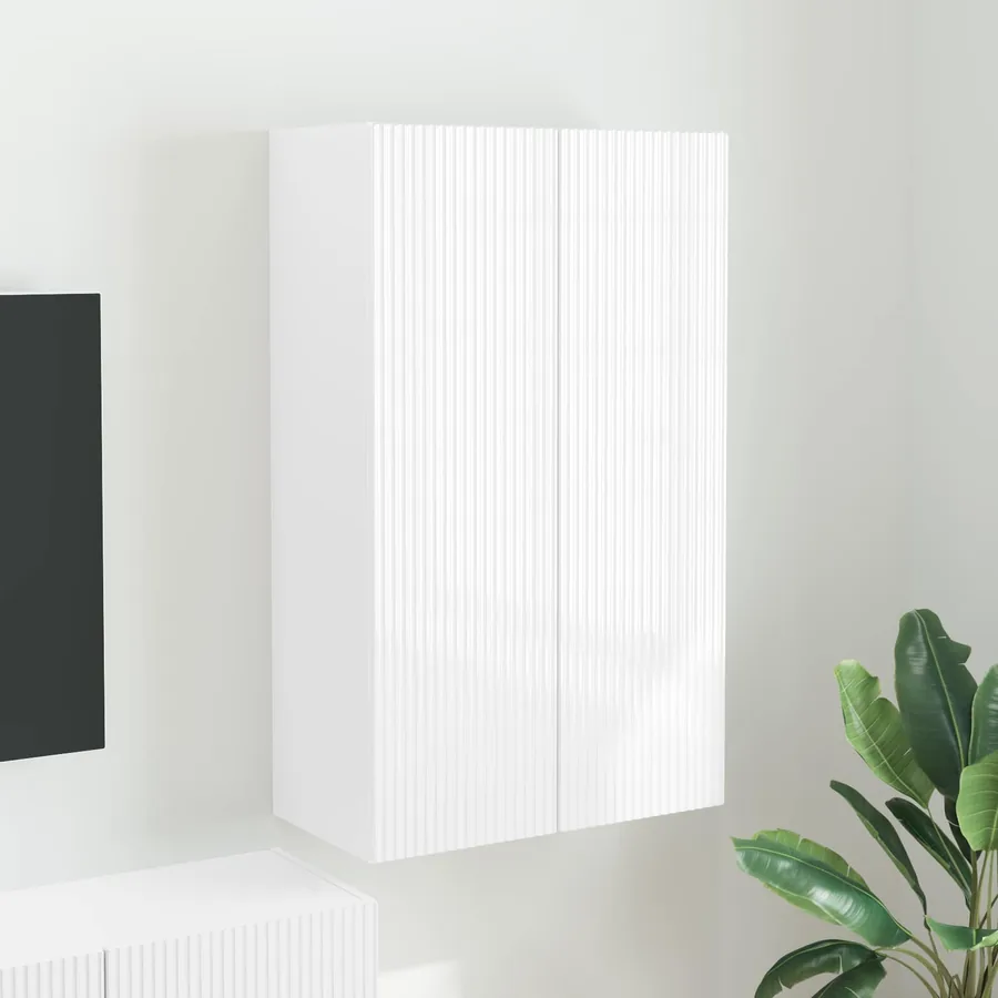 Meuble TV mural Montage mural Blanc brillant 59,5 x 31 x 100 cm