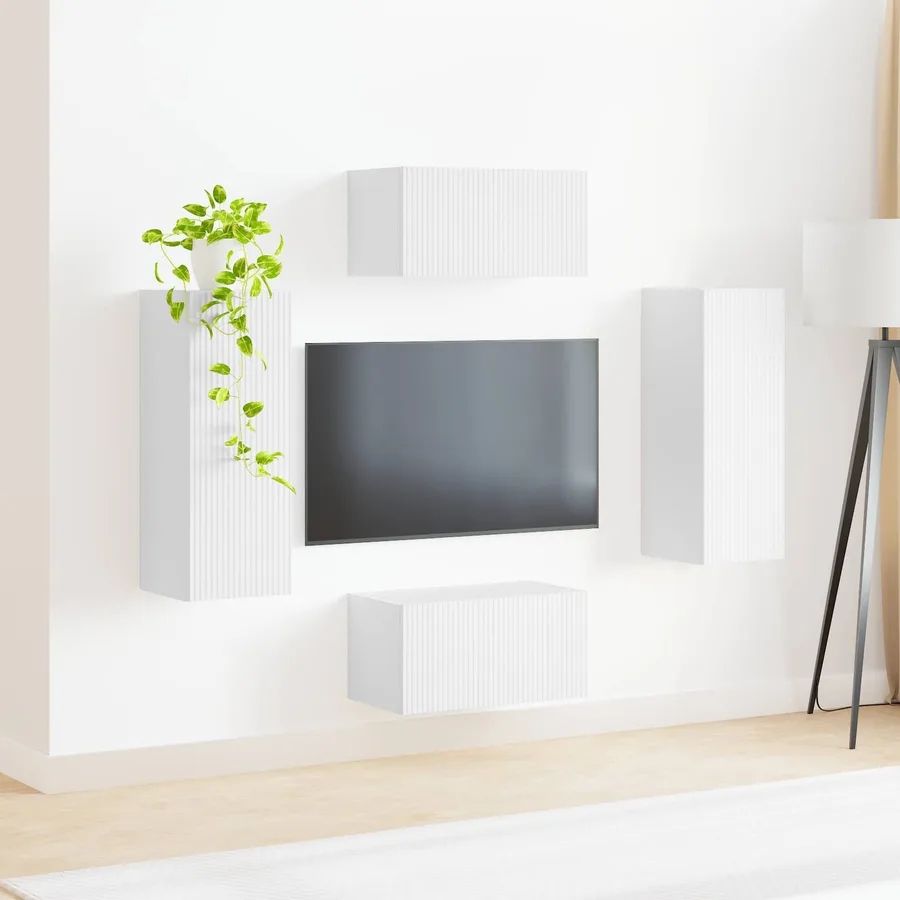 Ensemble meuble TV Montage mural 2 pcs Blanc Bois d'ingénierie - 4