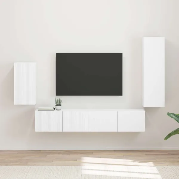 Ensemble meuble TV Montage mural 4 pcs Blanc Bois d'ingénierie