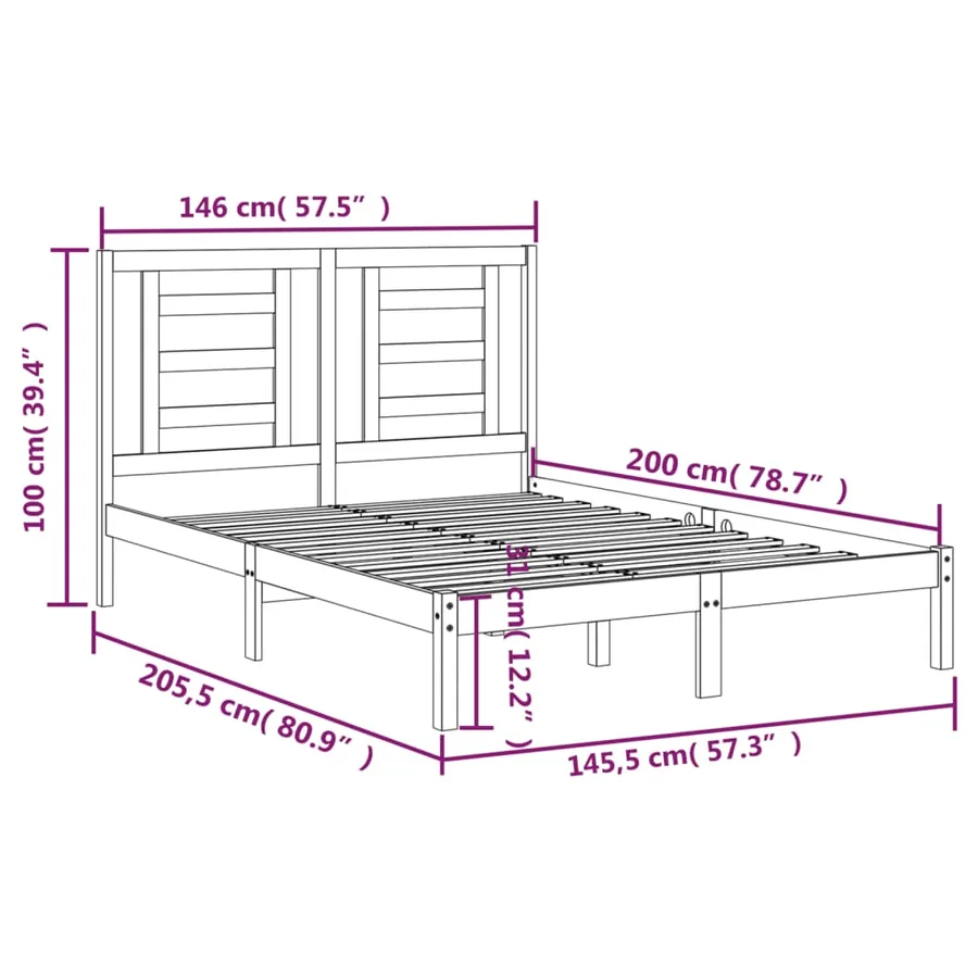 Cadre de lit sans matelas 140x200 cm bois massif de pin - 6