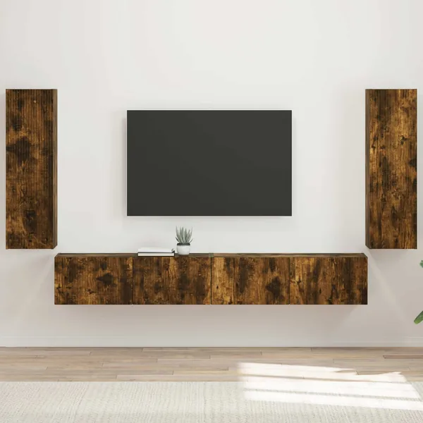 Ensemble de meuble TV mural 4 pcs Chêne fumé Bois d'ingénierie