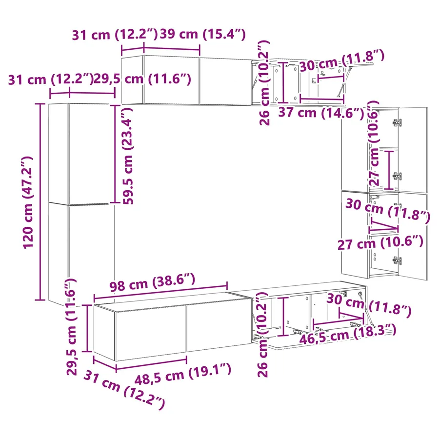 Meuble TV 8 pcs Chêne Sonoma - 16