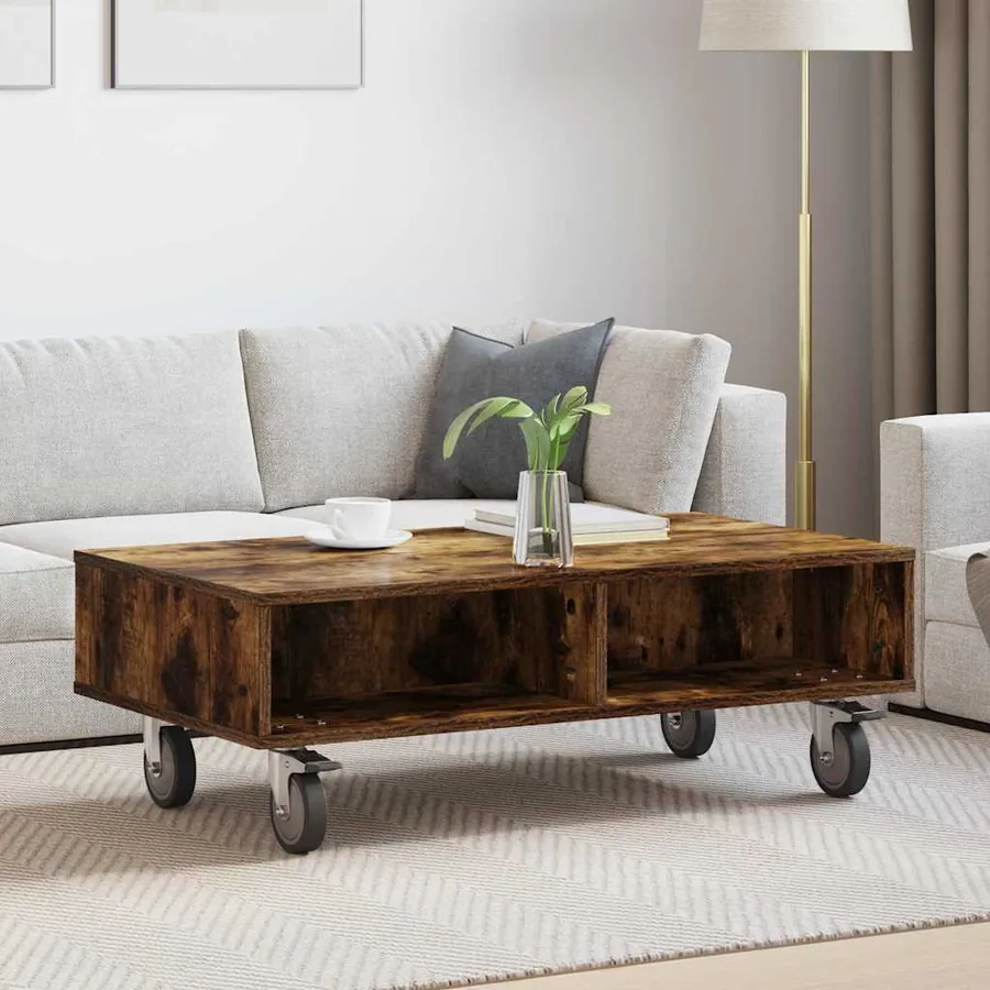 Table d'appoint avec roues Chêne fumé 90 x 50 x 30 cm