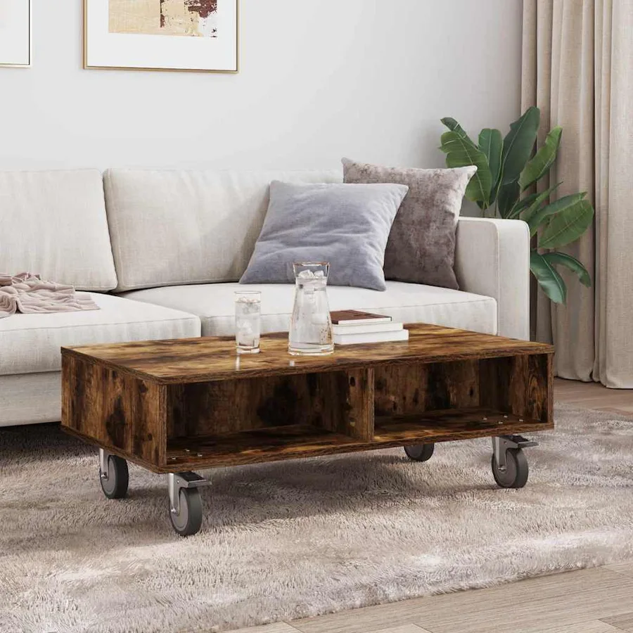 Table d'appoint avec roues Chêne fumé 90 x 50 x 30 cm - 4