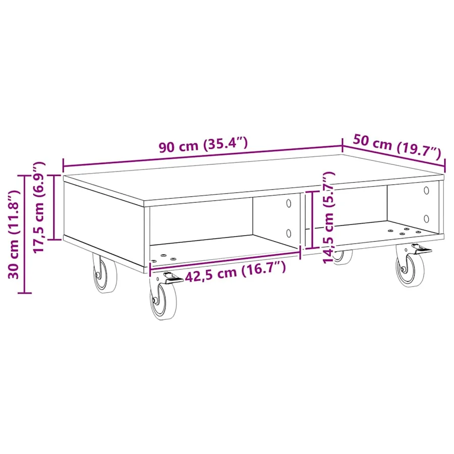 Table d'appoint avec roues Chêne fumé 90 x 50 x 30 cm - 8
