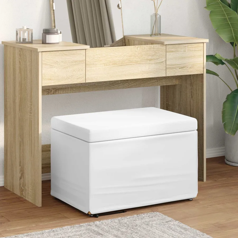 Tabouret Blanc Cuir Synthétique et Bois Composite