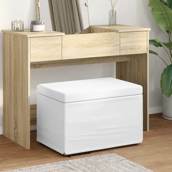 Tabouret Blanc Cuir Synthétique et Bois Composite