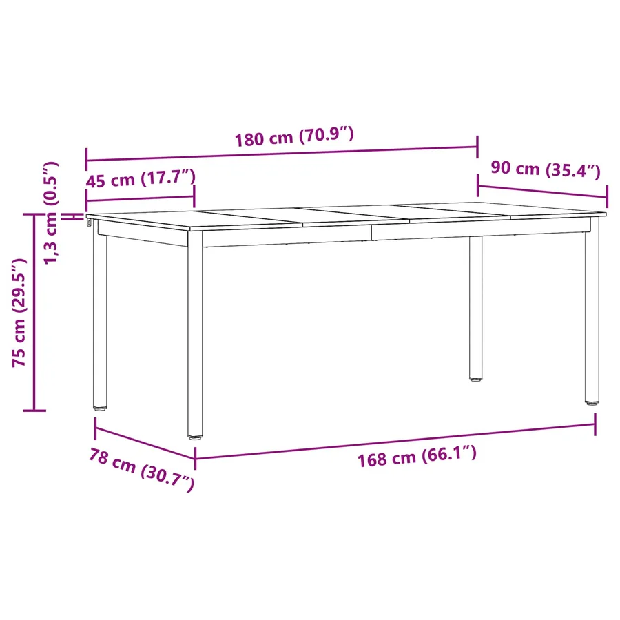 Table de salle à manger / Table de repas 180 x 90 x 75 cm - 11