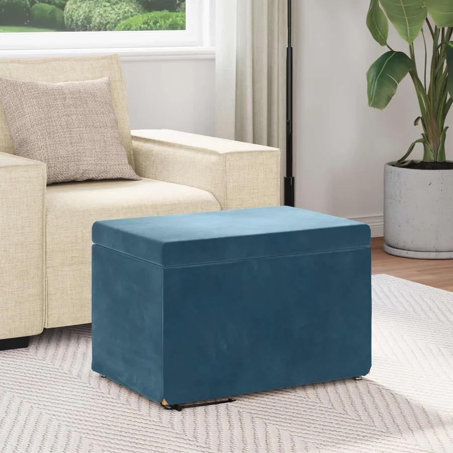 Tabouret Bleu 61 x 41 x 40 cm Velours et Bois Composite - 3