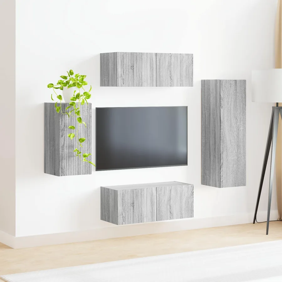 Ensemble meuble TV 4 pcs Gris Sonoma Bois d'ingénierie - 4
