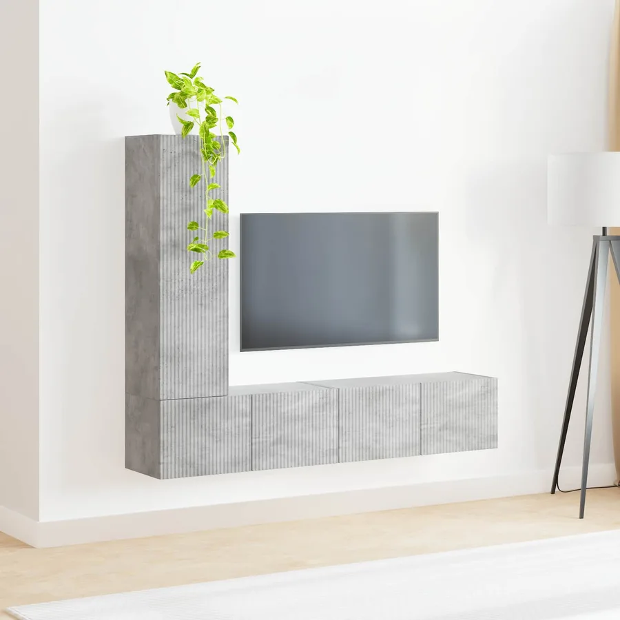 Ensemble meuble TV 3 pcs Gris béton Bois d'ingénierie - 4