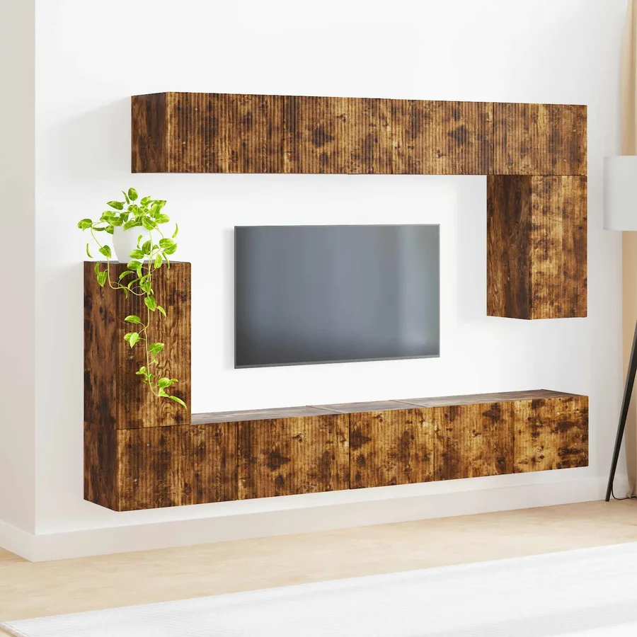 Ensemble meuble TV 5 pcs Chêne fumé Bois d'ingénierie - 4