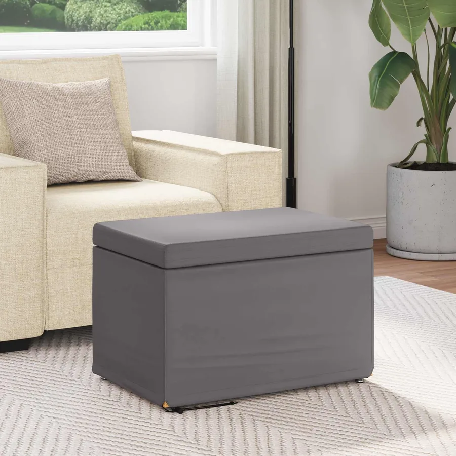 Tabouret Gris Cuir Synthétique et Bois Composite - 3