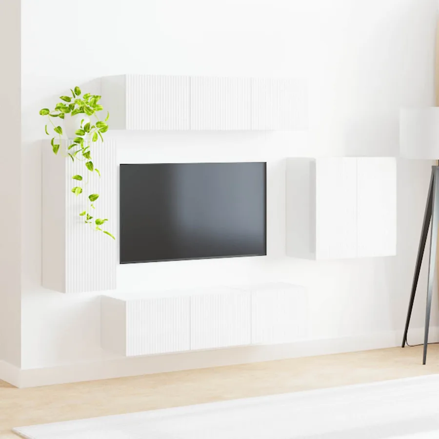 Ensemble de meuble TV mural Montage mural 6 pcs Blanc brillant - 4