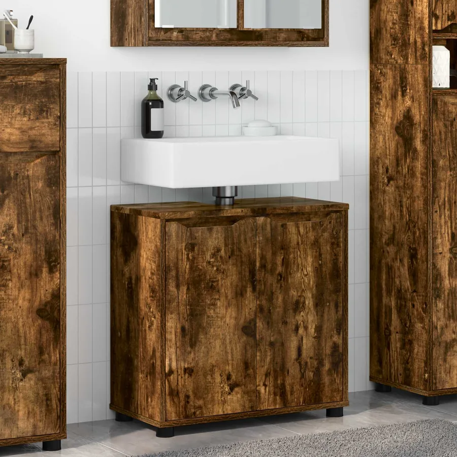Armoire de lavabo de salle de bain Chêne fumé 60 x 30 x 60 cm