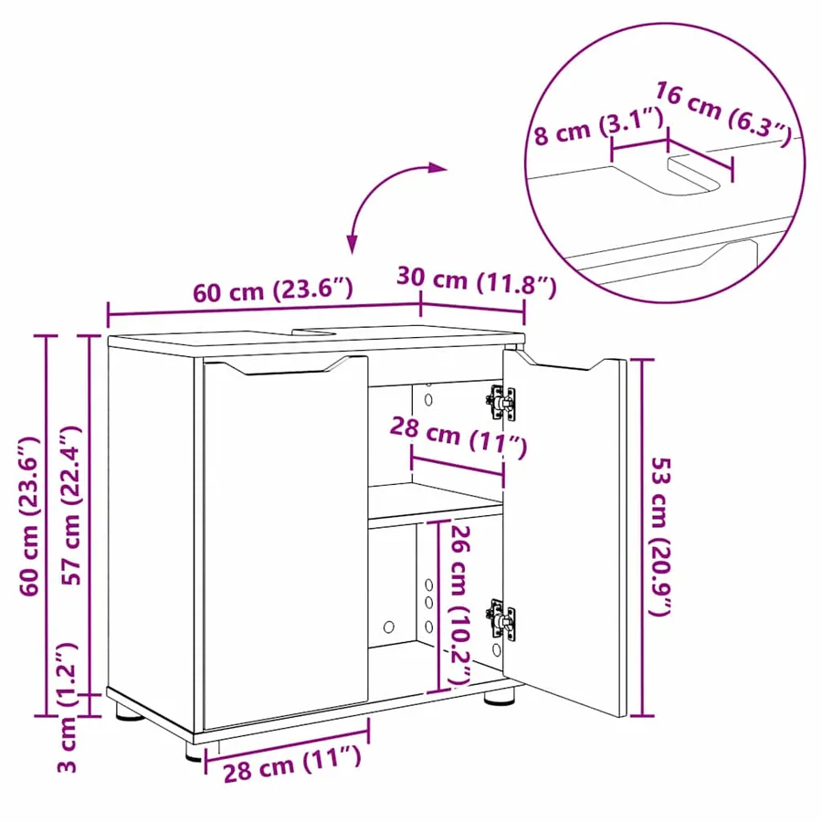 Armoire de lavabo de salle de bain Gris béton 60 x 30 x 60 cm - 14