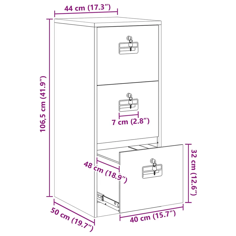 Cabinet de Dossier avec tiroir Vert olive 44 x 50 x 106.5 cm - 14