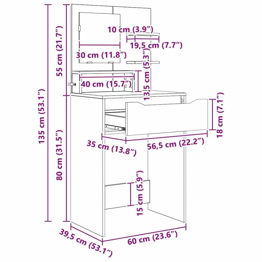 Tables de maquillage pour chambre Chêne brun 80 x 39,6 x 135 cm - 13