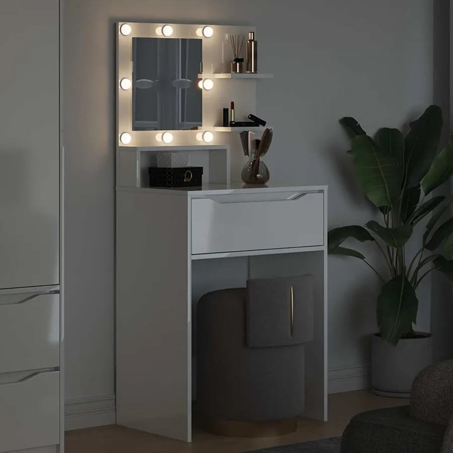 Tables de maquillage pour chambre avec tiroir Blanc brillant - 4