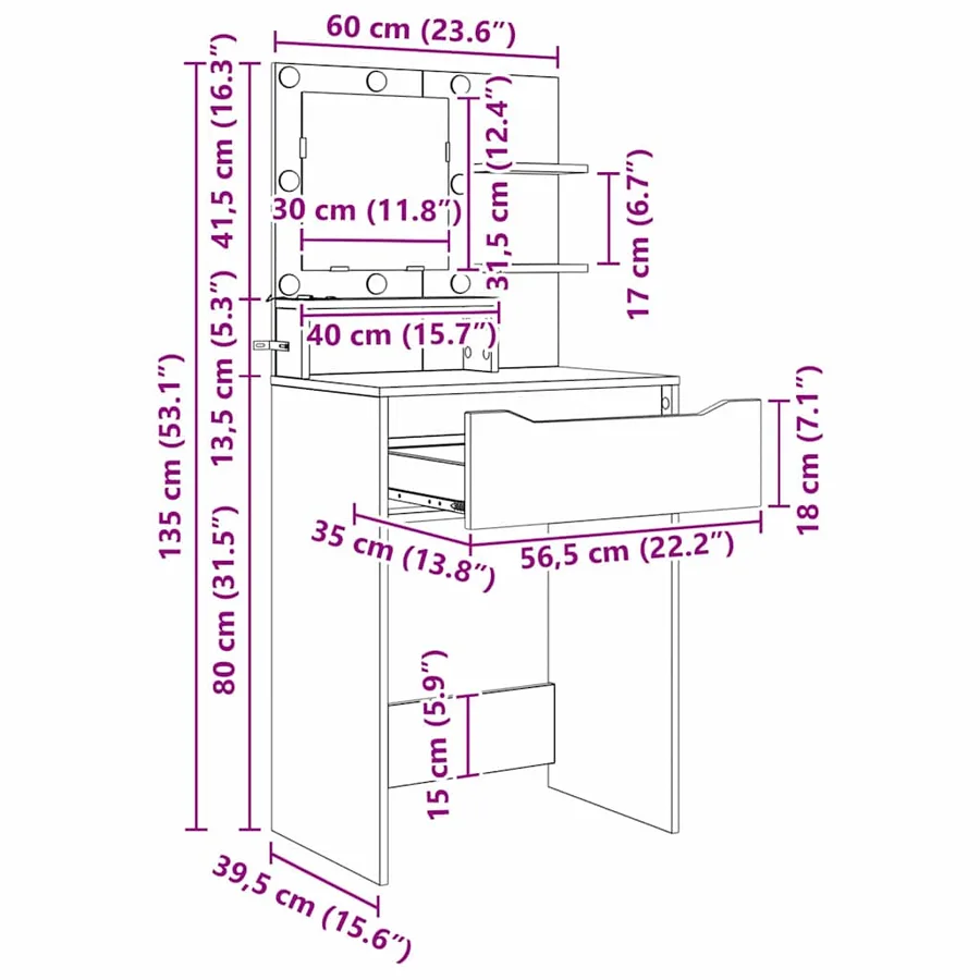 Tables de maquillage pour chambre Blanc 80 x 39,6 x 135 cm - 15
