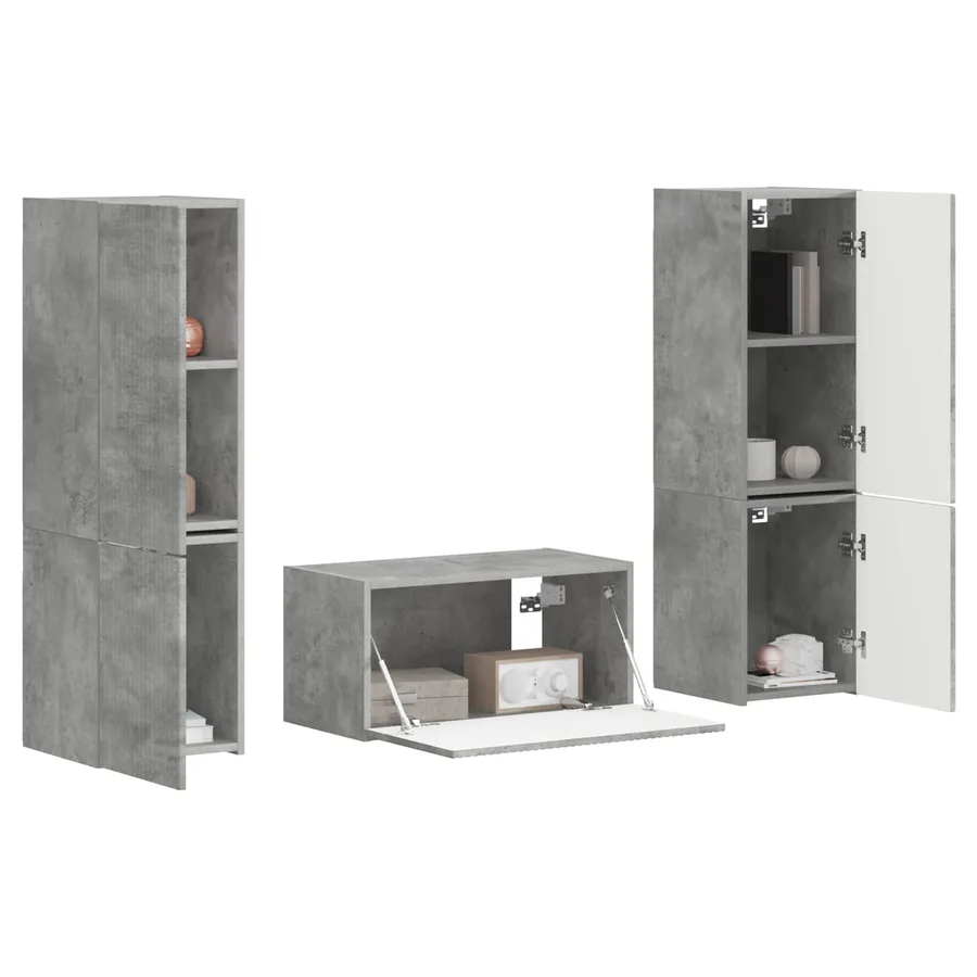 Ensemble meuble TV 5 pcs Gris béton Bois d'ingénierie - 3