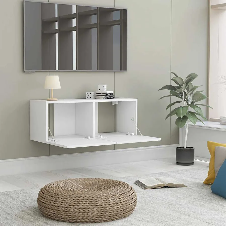Meuble TV Blanc 80x30x30 cm Bois d'ingénierie - 4