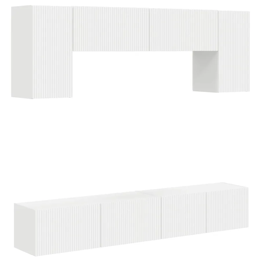 Ensemble meuble TV Montage mural 4 pcs Blanc Bois d'ingénierie - 2