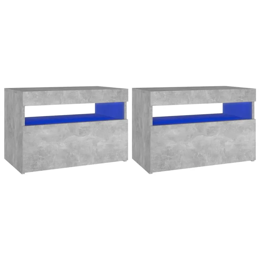 Tables de chevet avec lumières LED 2 pcs gris béton 60x35x40 cm - 2