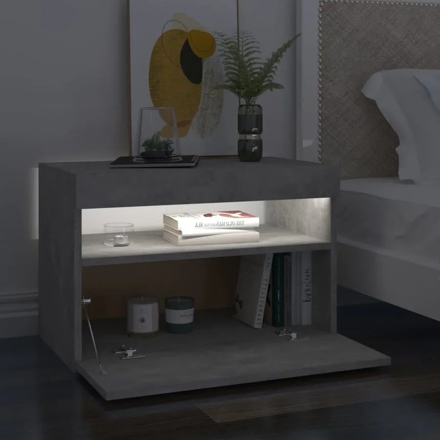 Tables de chevet avec lumières LED 2 pcs gris béton 60x35x40 cm - 4