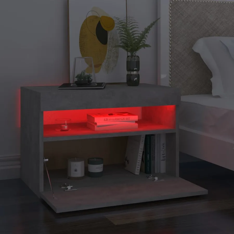 Tables de chevet avec lumières LED 2 pcs gris béton 60x35x40 cm - 5