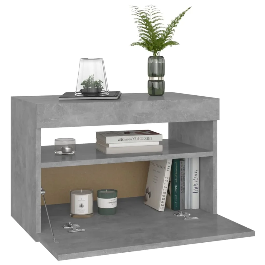 Tables de chevet avec lumières LED 2 pcs gris béton 60x35x40 cm - 7