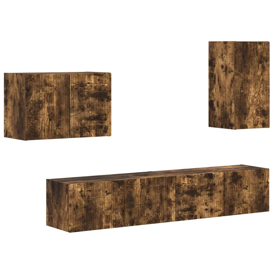 Ensemble de meuble TV mural 4 pcs Chêne fumé Bois d'ingénierie - 2