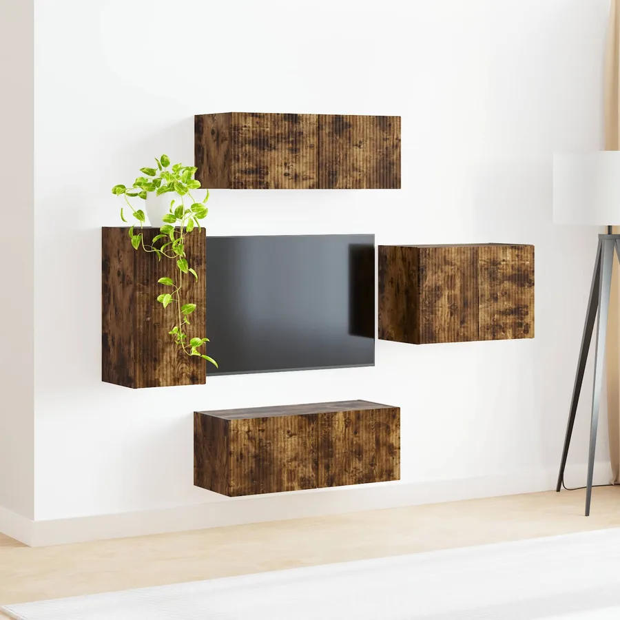 Ensemble de meuble TV mural 4 pcs Chêne fumé Bois d'ingénierie - 4
