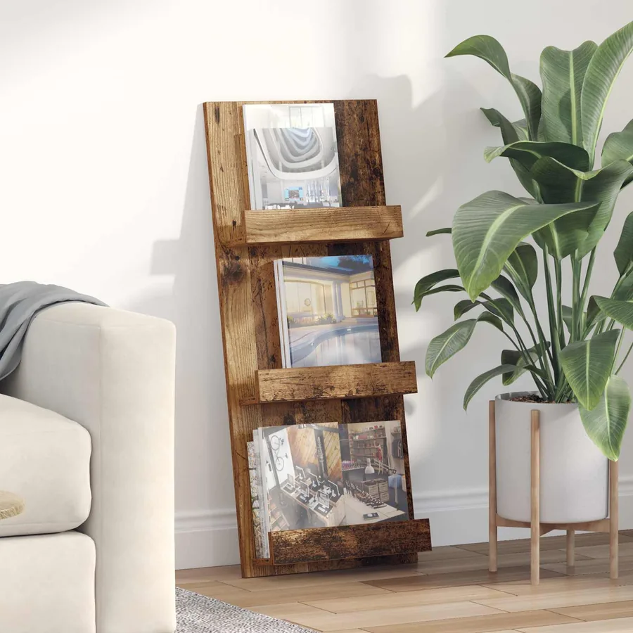 Étagère à magazines avec étagère Bois ancien 43 x 11 x 102 cm