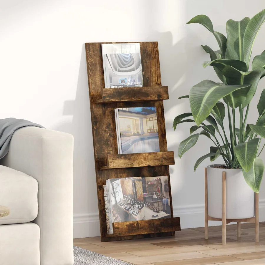 Étagère à magazines avec étagère Chêne fumé 43 x 11 x 102 cm