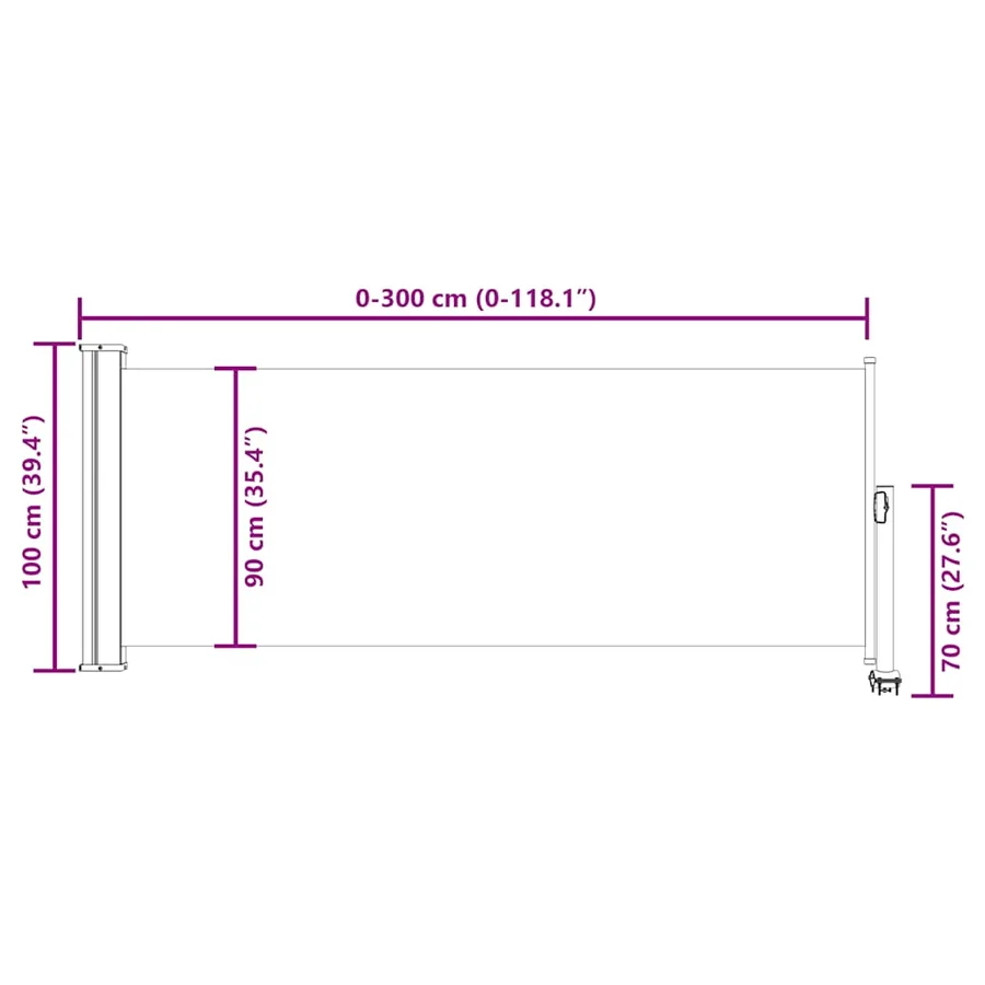 Auvent latéral rétractable de patio 100 x 300 cm Noir - 12
