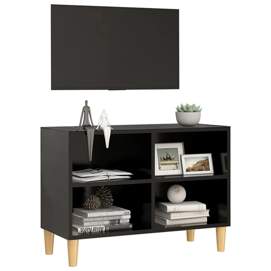 Meuble TV avec pieds en bois massif Noir 69,5x30x50 cm - 5