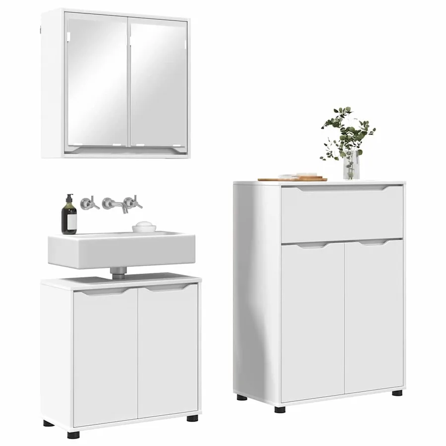 Ensemble de mobilier de salle de bain avec tiroir 3 pcs Blanc - 3