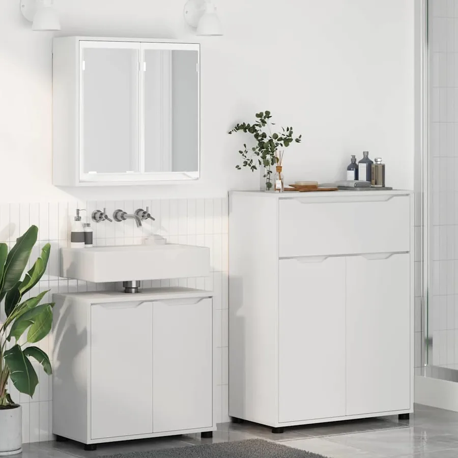 Ensemble de mobilier de salle de bain avec tiroir 3 pcs Blanc - 4