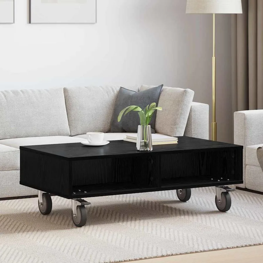 Table d'appoint avec roues Chêne noir 90 x 50 x 30 cm
