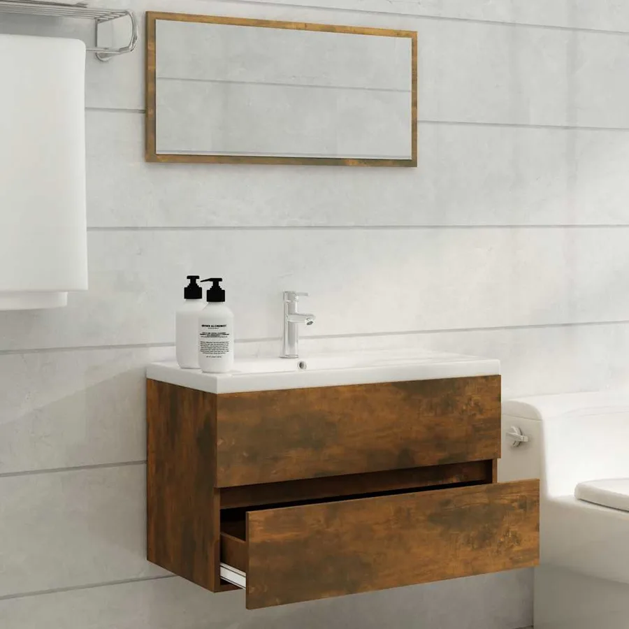 Ensemble de meubles de salle de bain 2 pcs Chêne fumé - 3