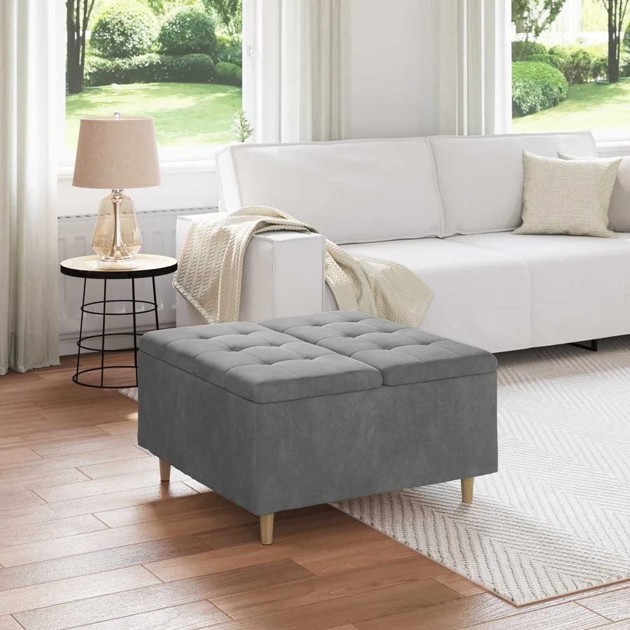 Pouf de rangement Gris foncé 80 x 80 x 45 cm Velours