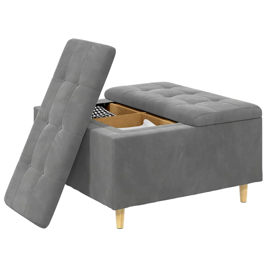 Pouf de rangement Gris foncé 80 x 80 x 45 cm Velours - 3