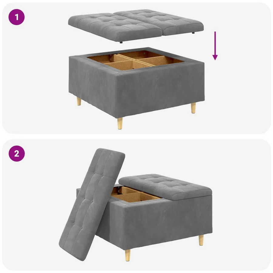 Pouf de rangement Gris foncé 80 x 80 x 45 cm Velours - 9
