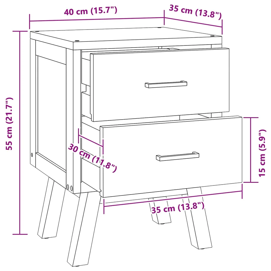 Table de chevet Naturel 40 x 35 x 55 cm Bois de teck massif - 8